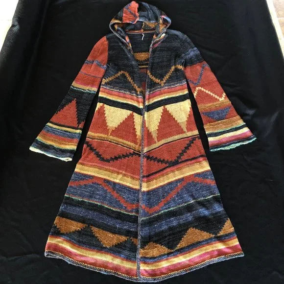 Free People Long Pattern Hooded Cardi Size M - Picture 4 of 12